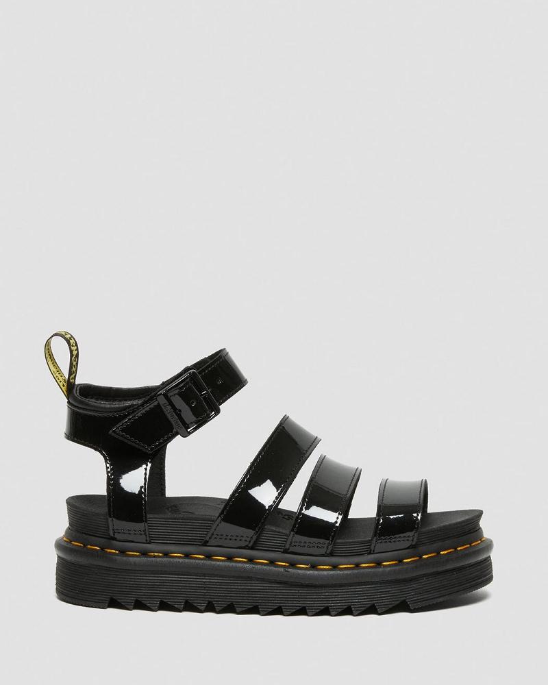 Dr Martens Blaire Patent Lær Gladiatorsandaler Dame Svarte | Norge 493FDN